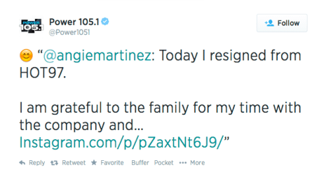 The Power 105.1 tweet that lit rumors of Angie joining the Power team.